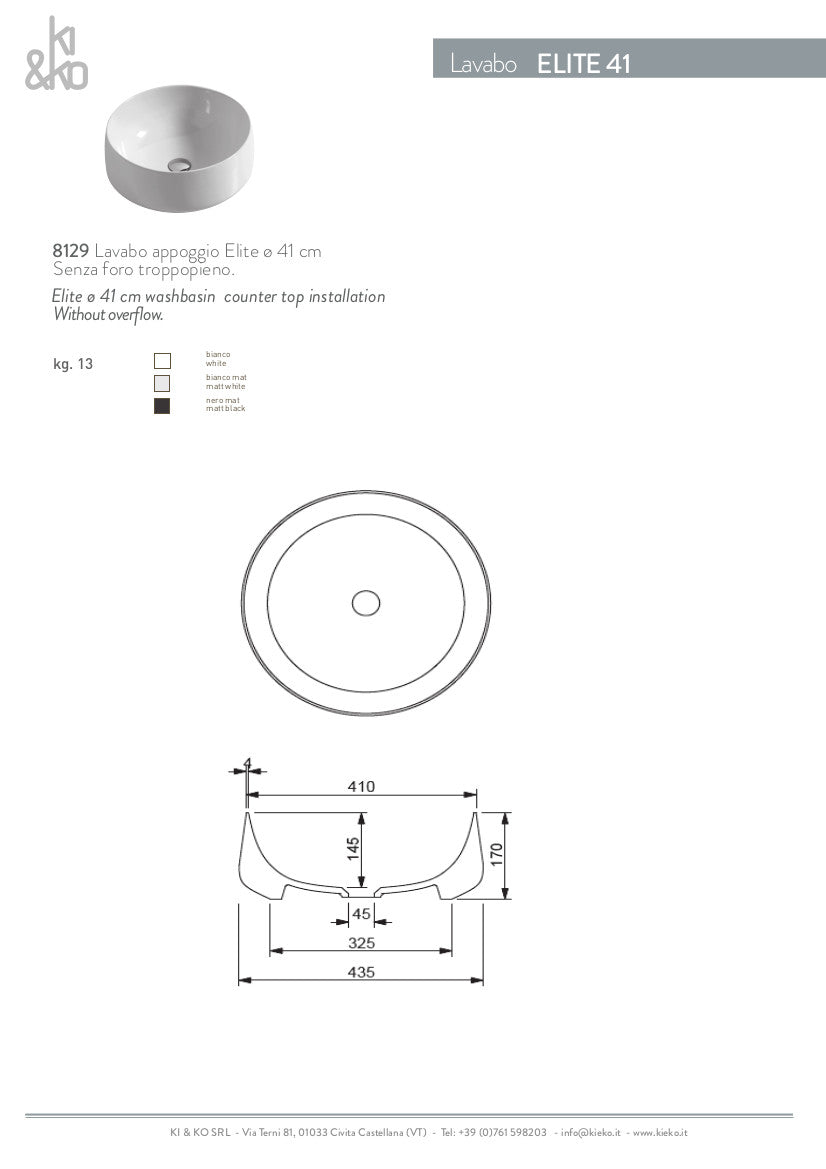 Lavabo appoggio tondo Elite 41