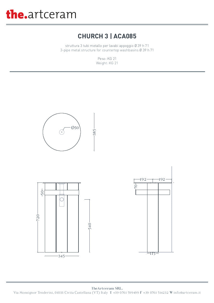 Struttura portalavabo tondo con 3 tubi metallo Church