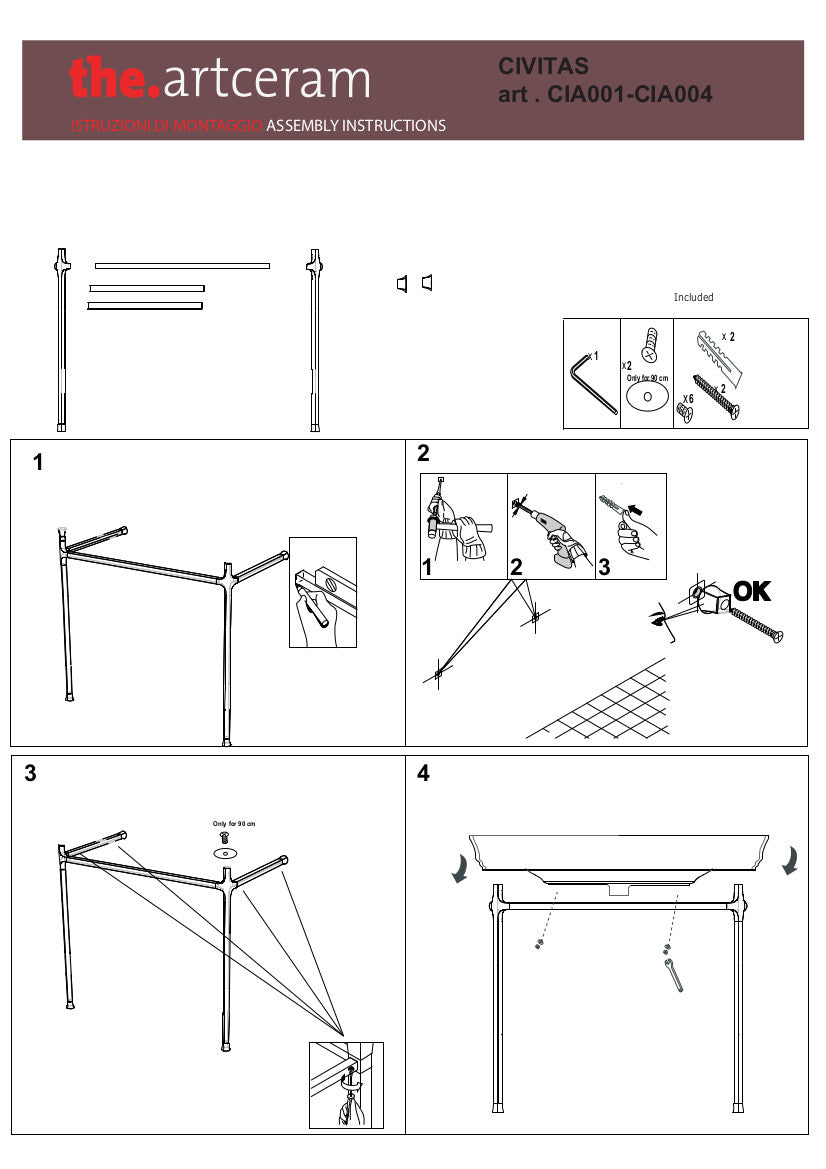 Struttura quadra per lavabo cm 68 Civitas