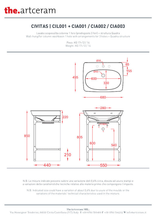 Struttura quadra con Vetro per lavabo cm 68 Civitas