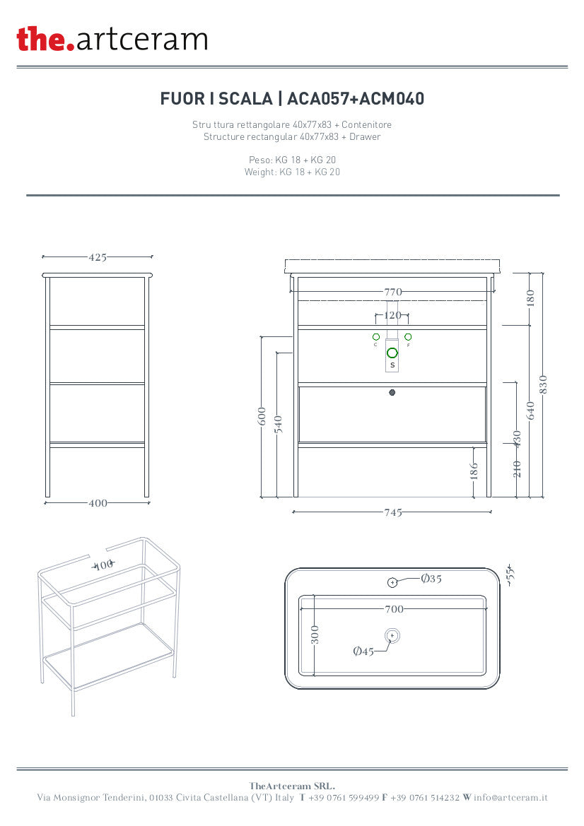 Composizione struttura con cassetto e lavabo rettangolare cm 80 Fuori Scala