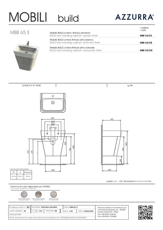 Mobile sospeso o a terra 59x47xH50 cm per lavabo Build