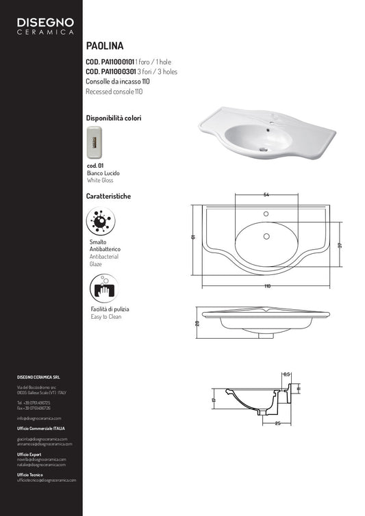 Lavabo Consolle cm 110 Paolina
