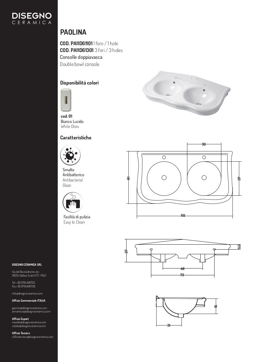 Lavabo Doppiavasca Paolina