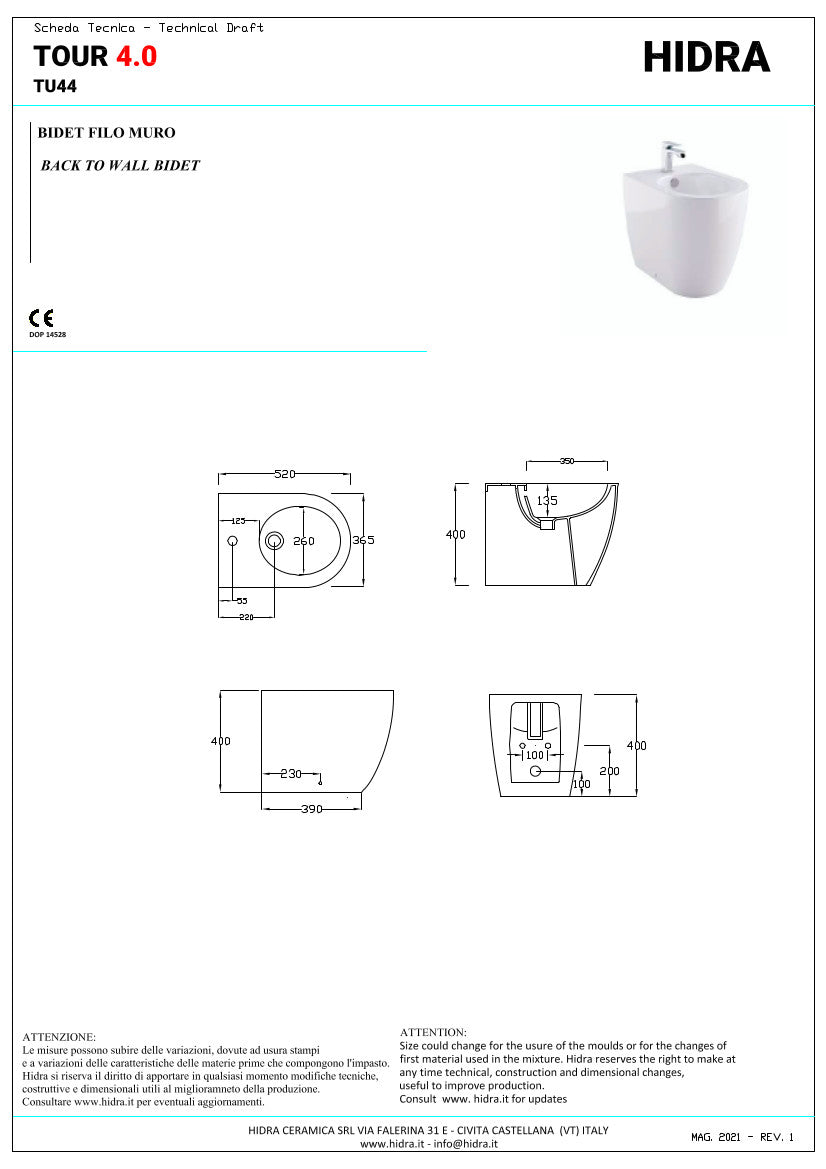 Bidet filo parete Tour 4.0