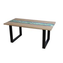 Rectangular chestnut and lava stone table with iron base included.