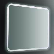 Polished wire mirror with backlit perimeter sandblasting