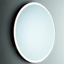 Round polished wire mirror, perimeter sandblasting and black metal frame.