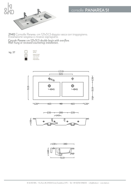 Consolle doppia vasca cm 121x51.5 Panarea 51