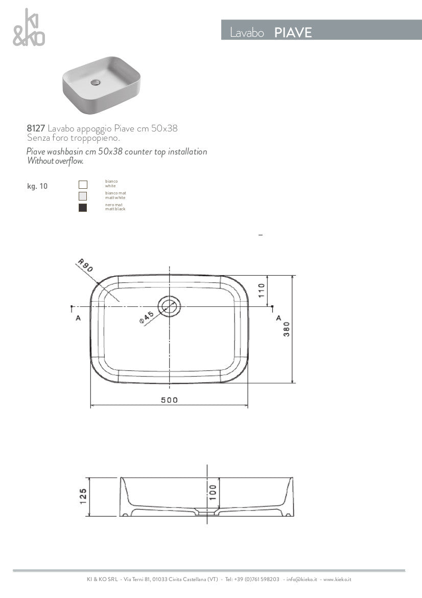 Lavabo da appoggio cm 50x38 Piave