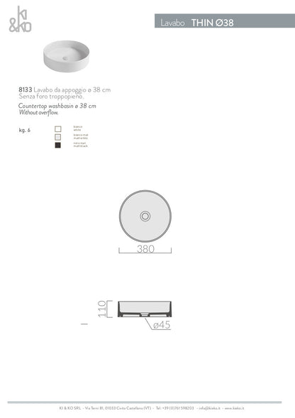 Lavabo tondo cm 38 bordo fino Thin
