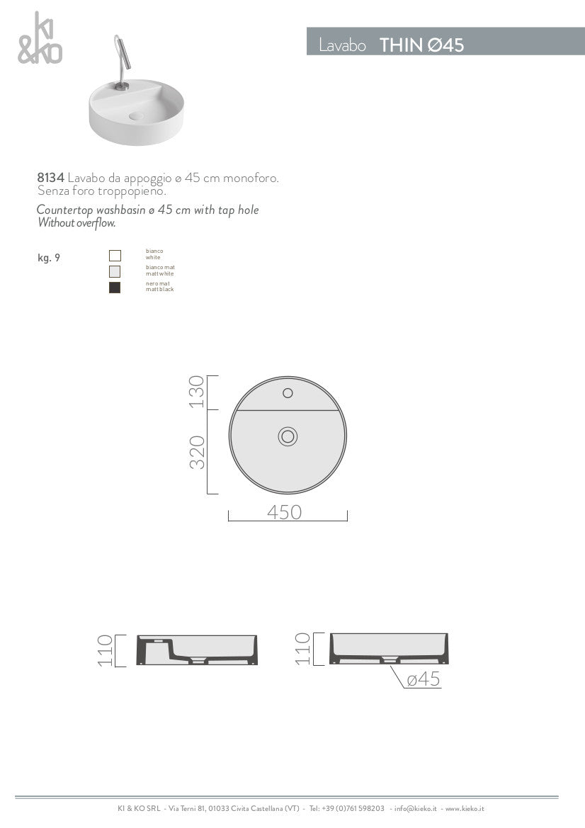 Lavabo tondo da appoggio bordo fino Thin 45