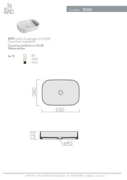 Lavabo da appoggio bordo fino Thin 38