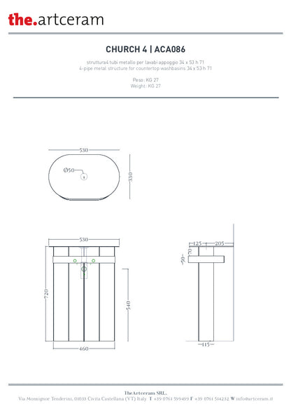 Struttura portalavabo ovale con 4 tubi metallo Church