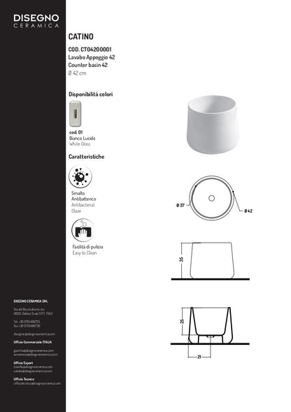 Lavabo Appoggio cm 42 Catino