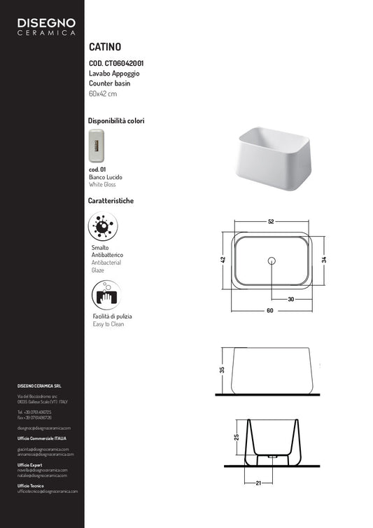 Lavabo Appoggio Rettangolare cm 60 Catino