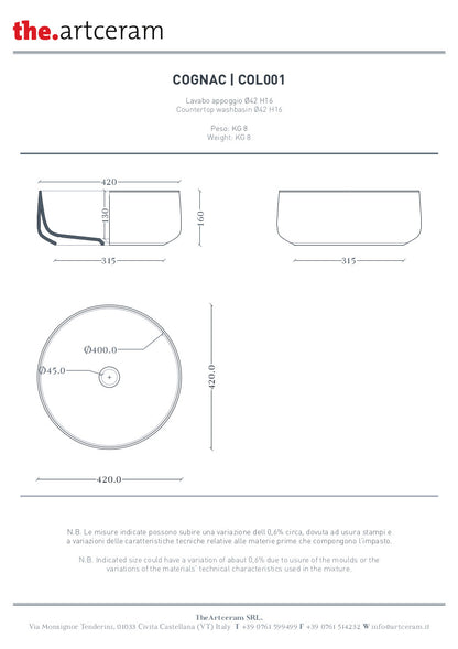 Lavabo Appoggio Cognac 42 Marmi & Graniglie