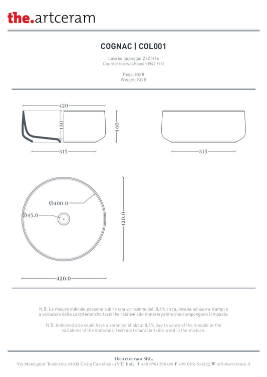 Lavabo Appoggio Cognac 42 Marmi & Graniglie