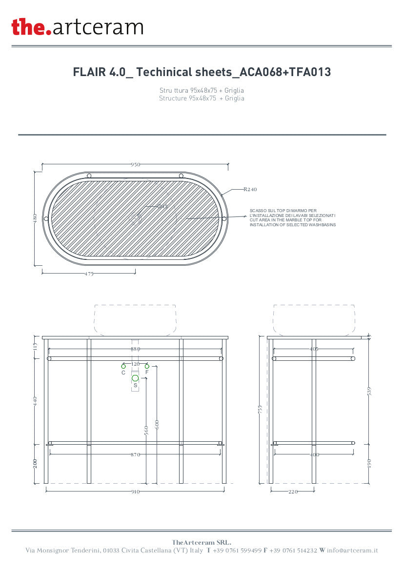 Composizione struttura con griglia e lavabo cm 95 Flair 4.0