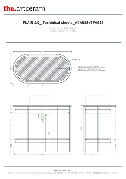 Composizione struttura con griglia e lavabo cm 95 Flair 4.0