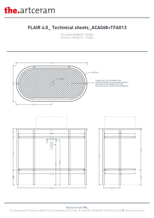 Composizione struttura con griglia e lavabo cm 95 Flair 4.0
