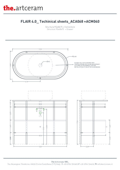 Composizione struttura con cassetto e ripiano in marmo cm 95 Flair 4.0