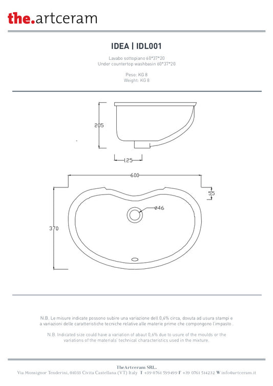 Lavabo sottopiano cm 60x37 Idea