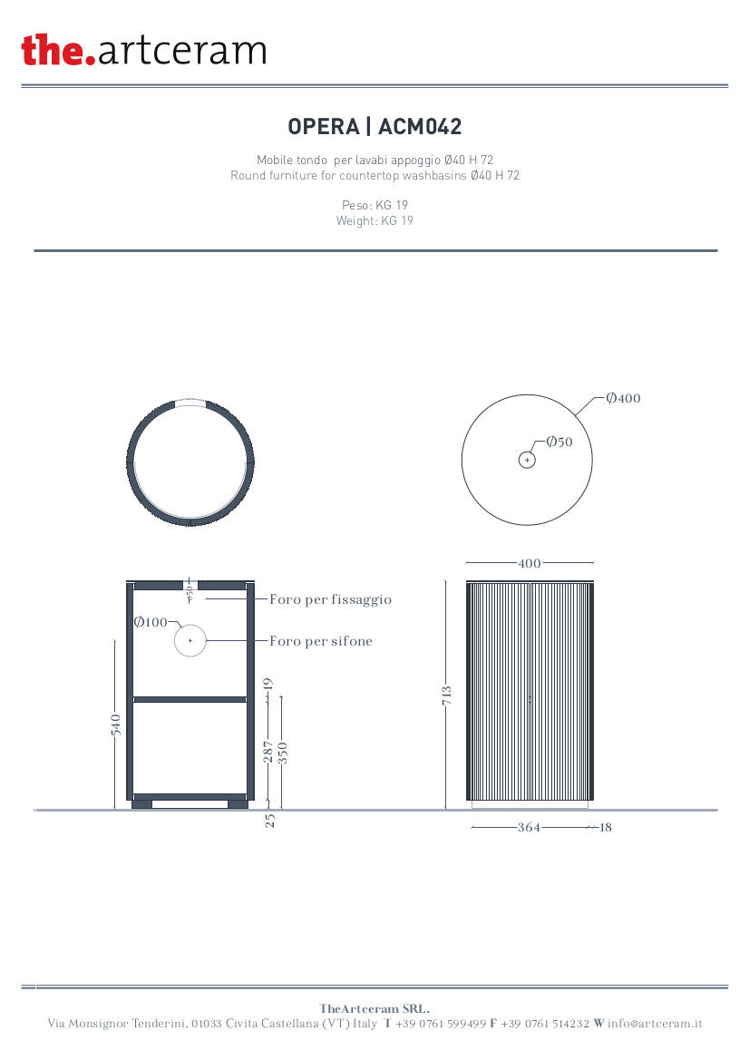 Mobile tondo H72 cm per lavabi da appoggio Opera