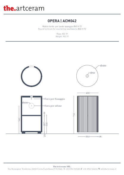 Mobile tondo H72 cm per lavabi da appoggio Opera