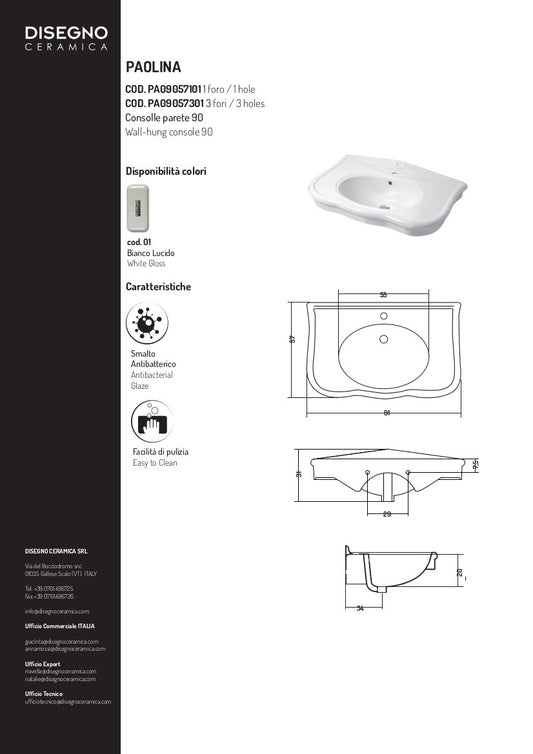Lavabo Sospeso cm 90 Paolina