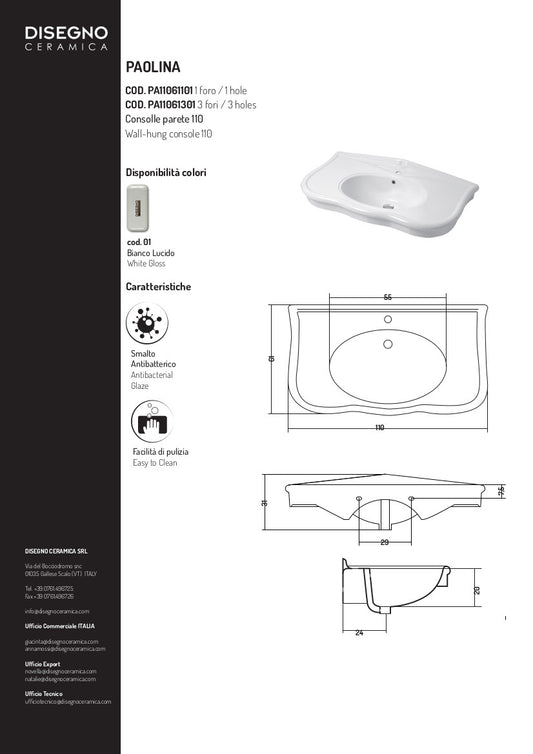 Lavabo Sospeso cm 110 Paolina