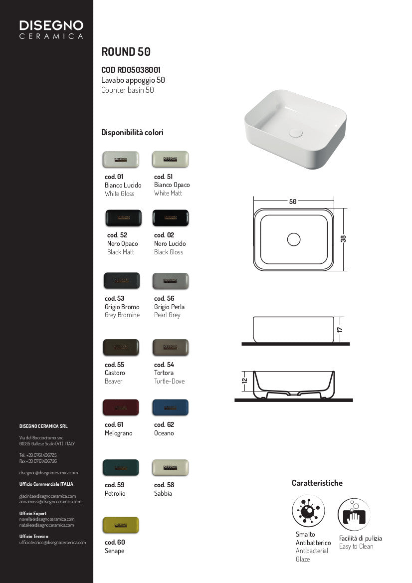 Lavabo Appoggio cm 50x38 Round