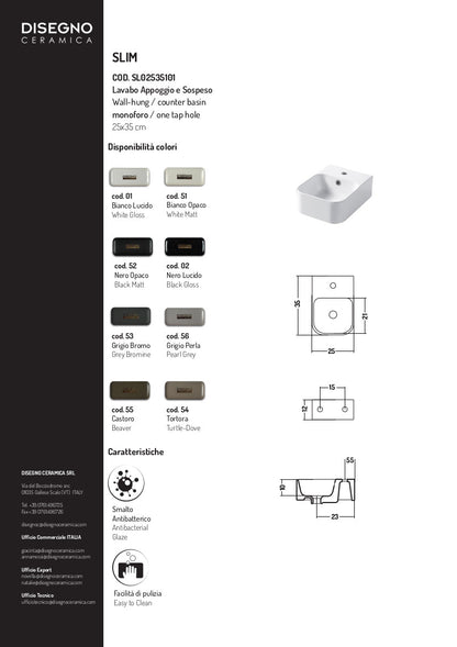 Lavabo Parete/Appoggio cm 25x35 Slim