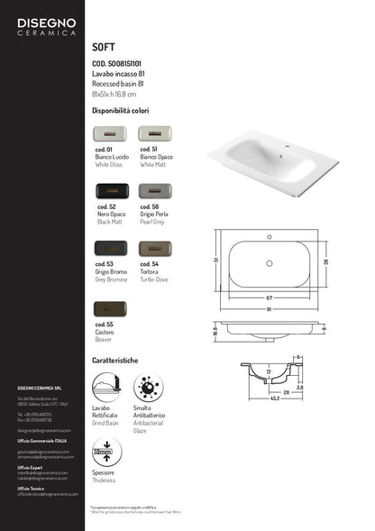 Lavabo da incasso 81x51x h 16,8 cm Soft