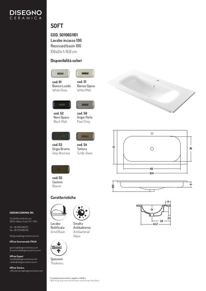 Lavabo da incasso 106x51x h 16,8 cm Soft