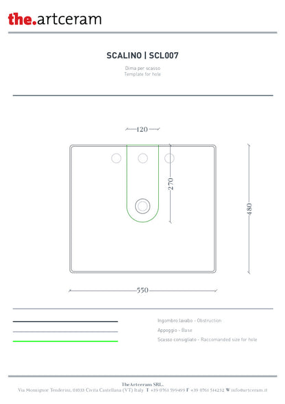 Lavabo sospeso/appoggio cm 55x48 Scalino
