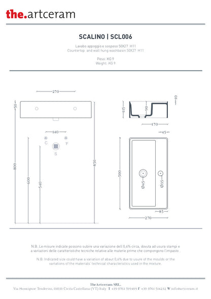 Lavabo sospeso/appoggio cm 50x27 Scalino