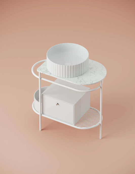 Composizione struttura con cassetto e ripiano in marmo carrara cm 85 Flair 3.0 Bianco