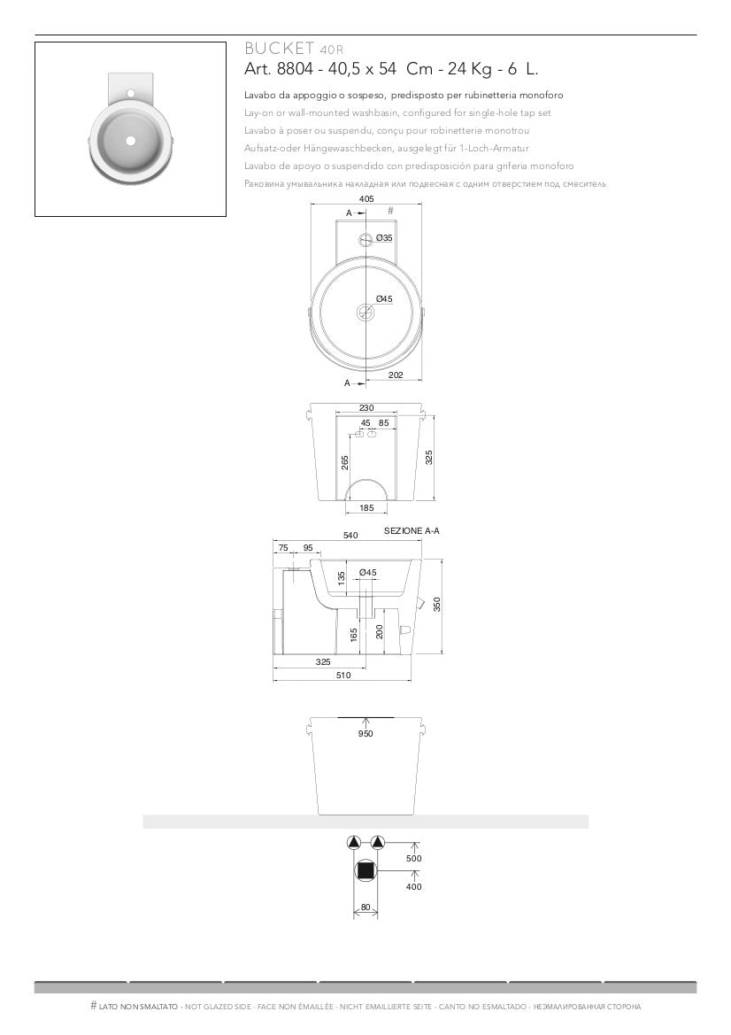 Lavabo sospeso/appoggio cm 40 Bucket