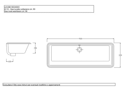 Lavabo sottopiano 90x33 cm