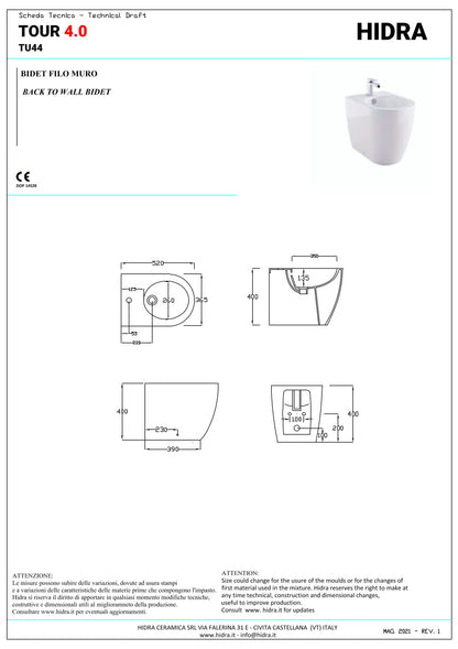 Bidet filo parete Tour 4.0