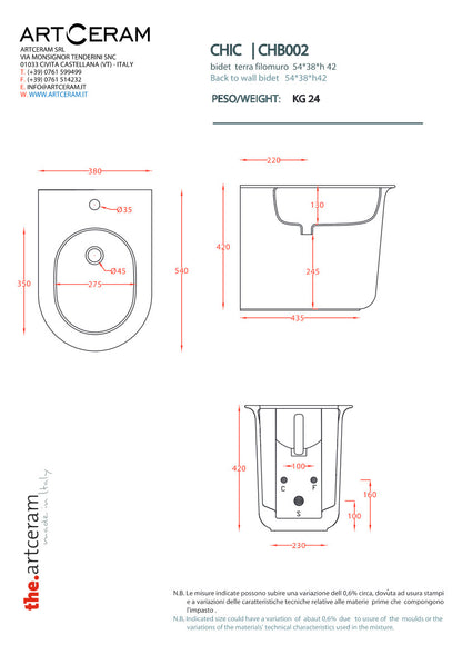Bidet terra filomuro Chic