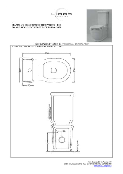 Vaso monoblocco filo muro traslato Ellade