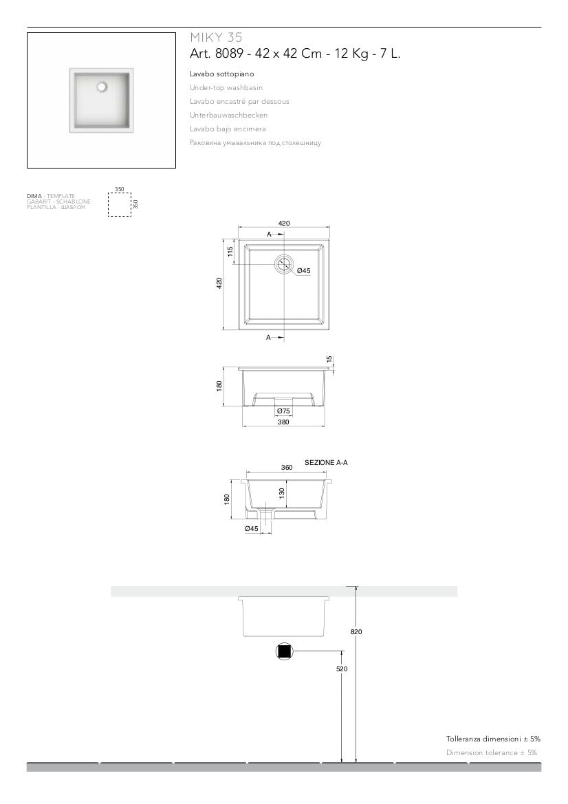 Lavabo sottopiano Miky