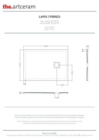 Piatto doccia 100x70 H3 Lapis