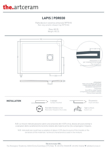Piatto doccia 90x70 H3 Lapis