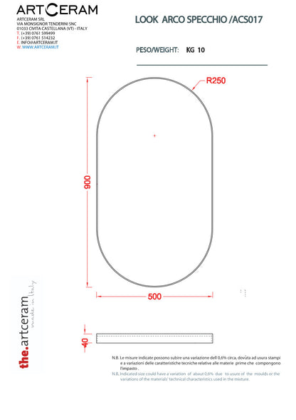 Specchio da bagno ovale 50x90 cm con cornice Look Ring
