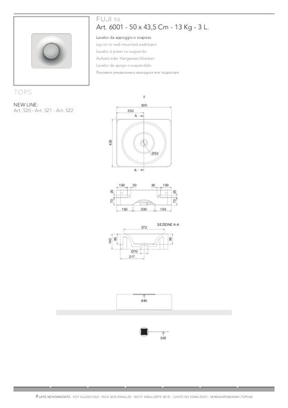 Lavabo appoggio/sospeso Fuji senza foro