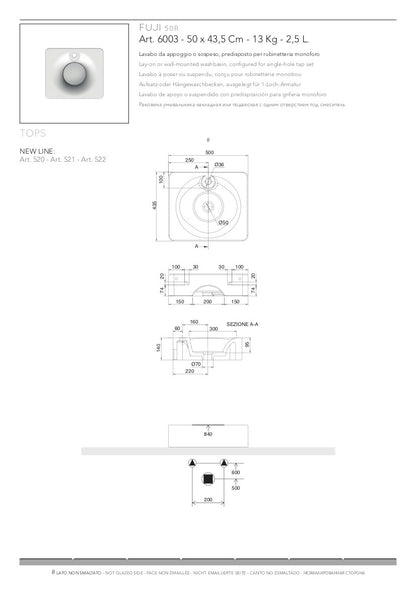 Lavabo appoggio/sospeso Fuji con foro