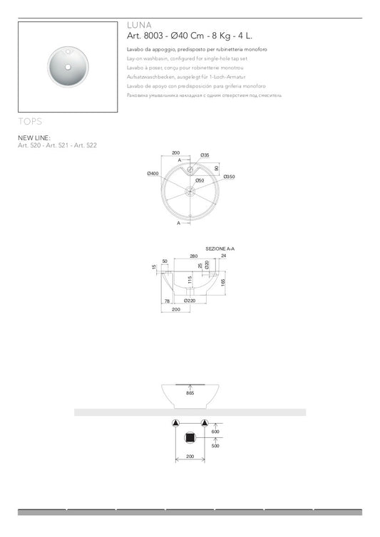Lavabo da appoggio Luna